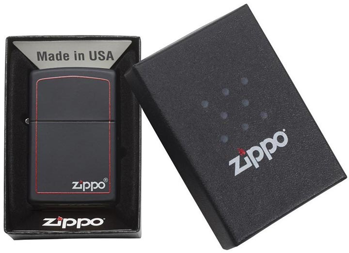 Zippo Windproof Lighter Black Matte W/zippo Logo & Red Border
