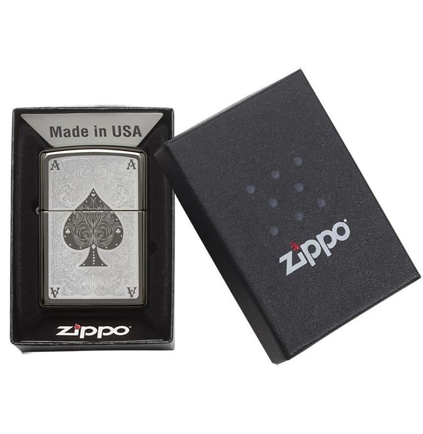 Zippo Windproof Lighter Ace Filagree Black Ice Finish