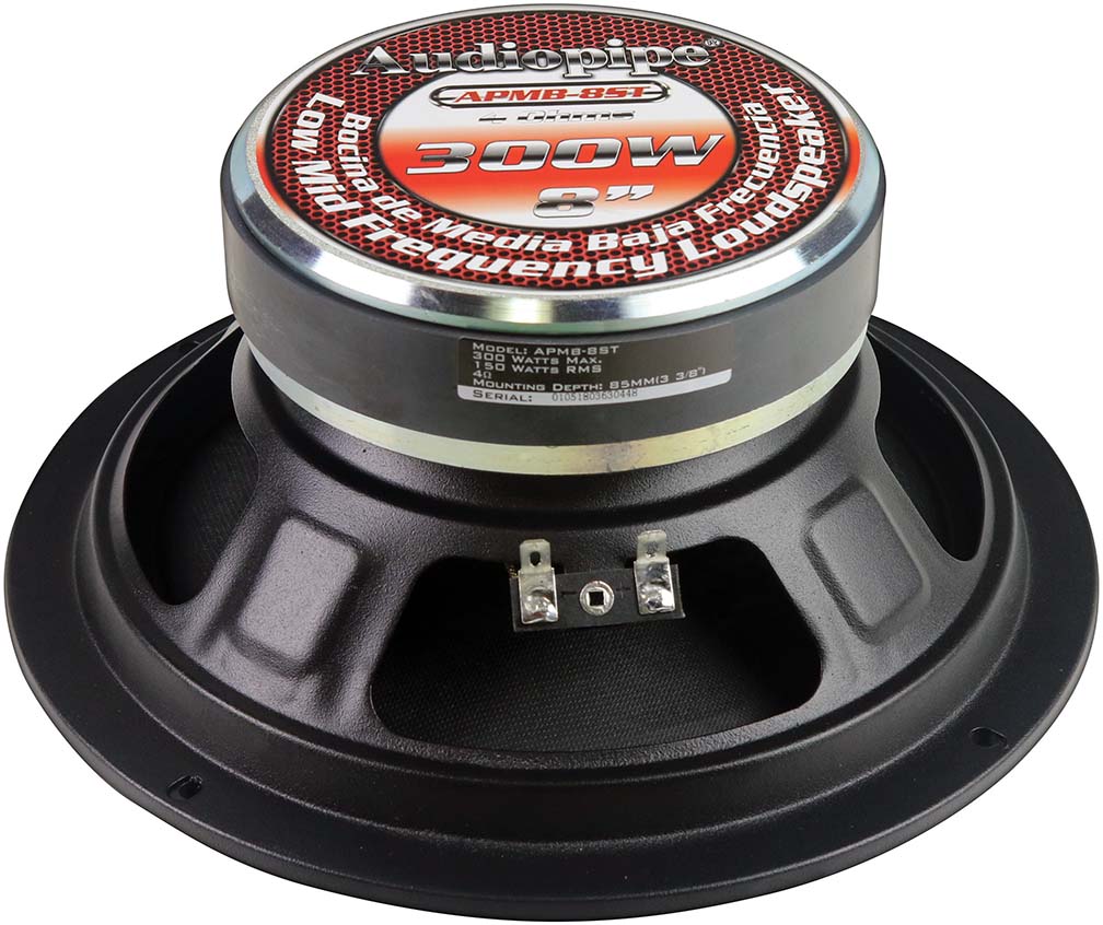 Audiopipe 8" Low Mid Frequency Speaker 300 Watts Max With Grills Pair Packed