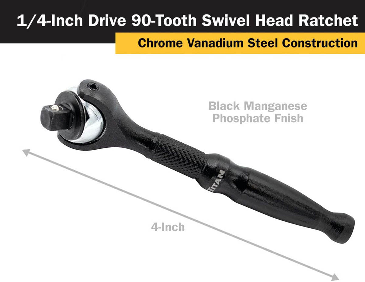 Titan 1/4" Drive - Swivel Head Micro Ratchet - Black