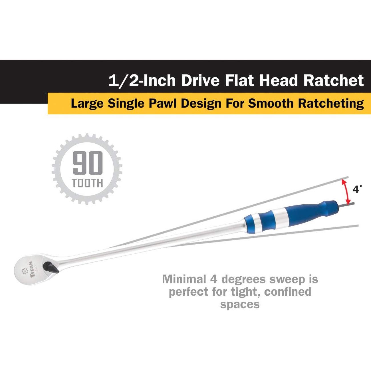 Titan 1/2" Drive X 16" Flat Head Ratchet - 90 Tooth