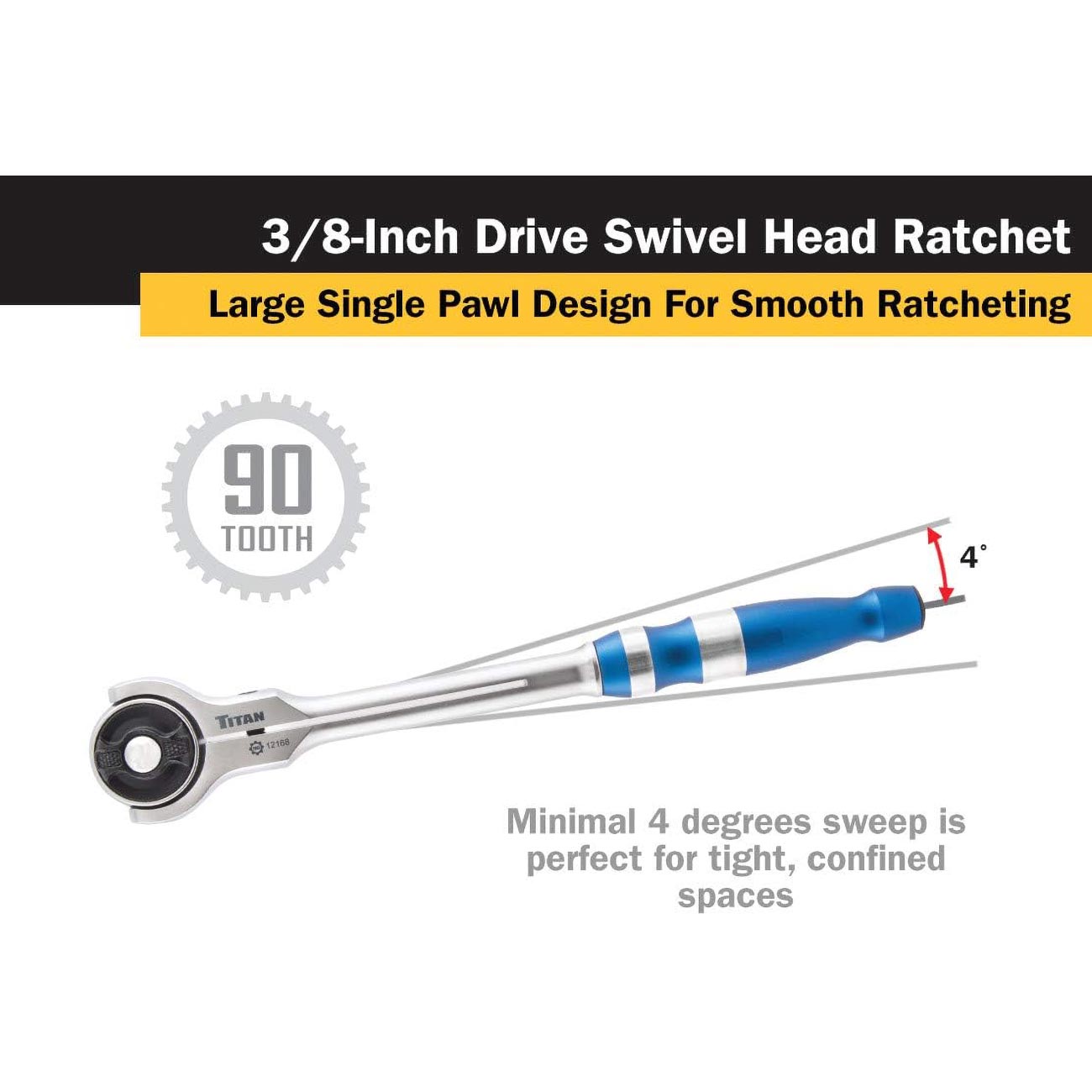 Titan 3/8" Drive X 10" Swivel Head Ratchet - 90 Tooth