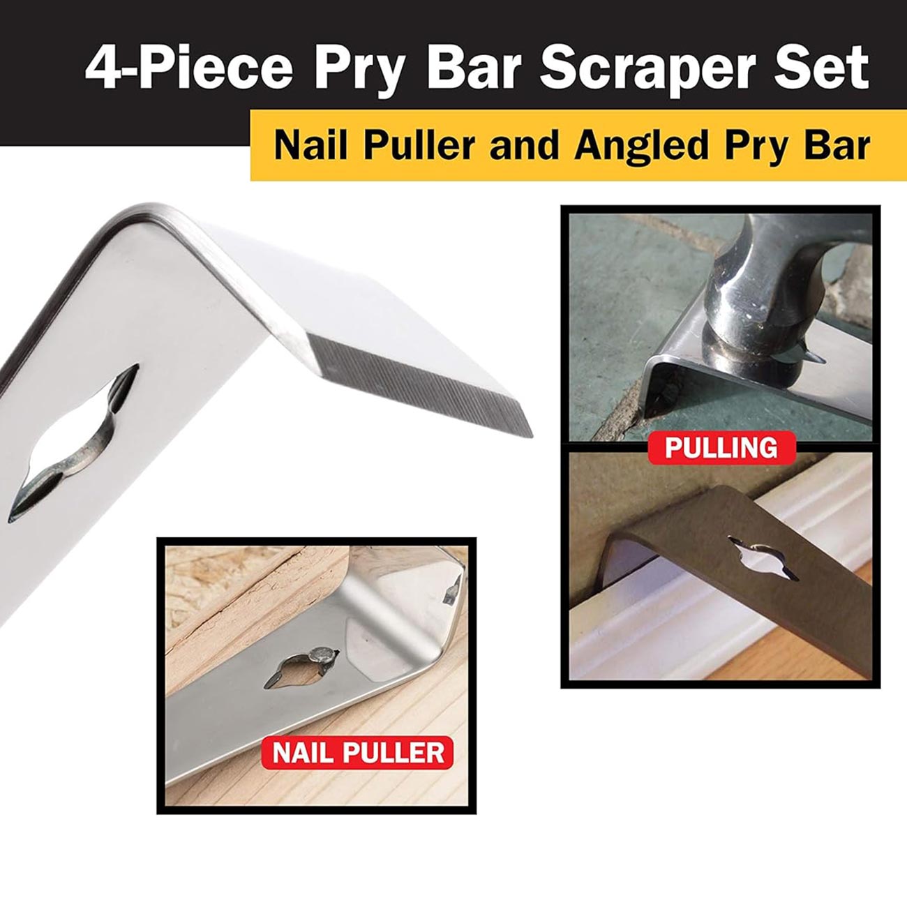 Titan Stainless Steel Pry Bar Scraper Set (4 Piece Set)