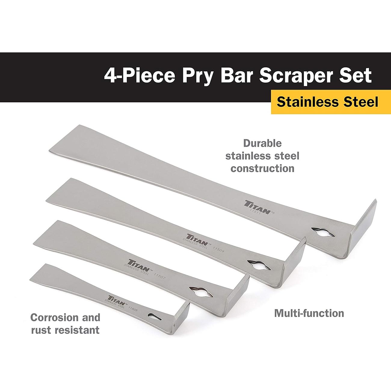 Titan Stainless Steel Pry Bar Scraper Set (4 Piece Set)