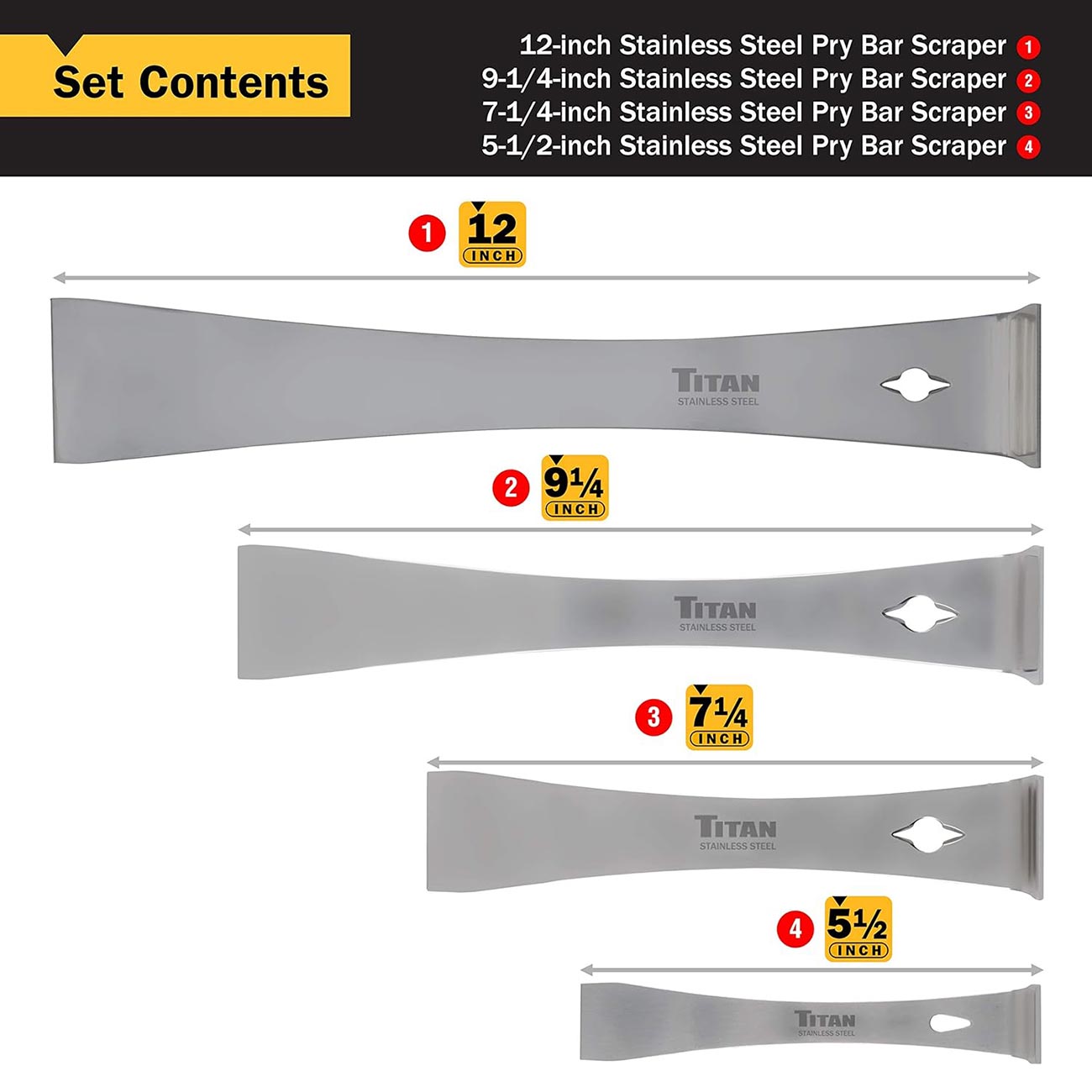 Titan Stainless Steel Pry Bar Scraper Set (4 Piece Set)