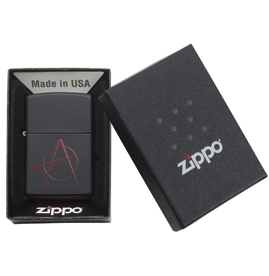 Zippo Windproof Lighter Red Anarchy Symbol Black Matte