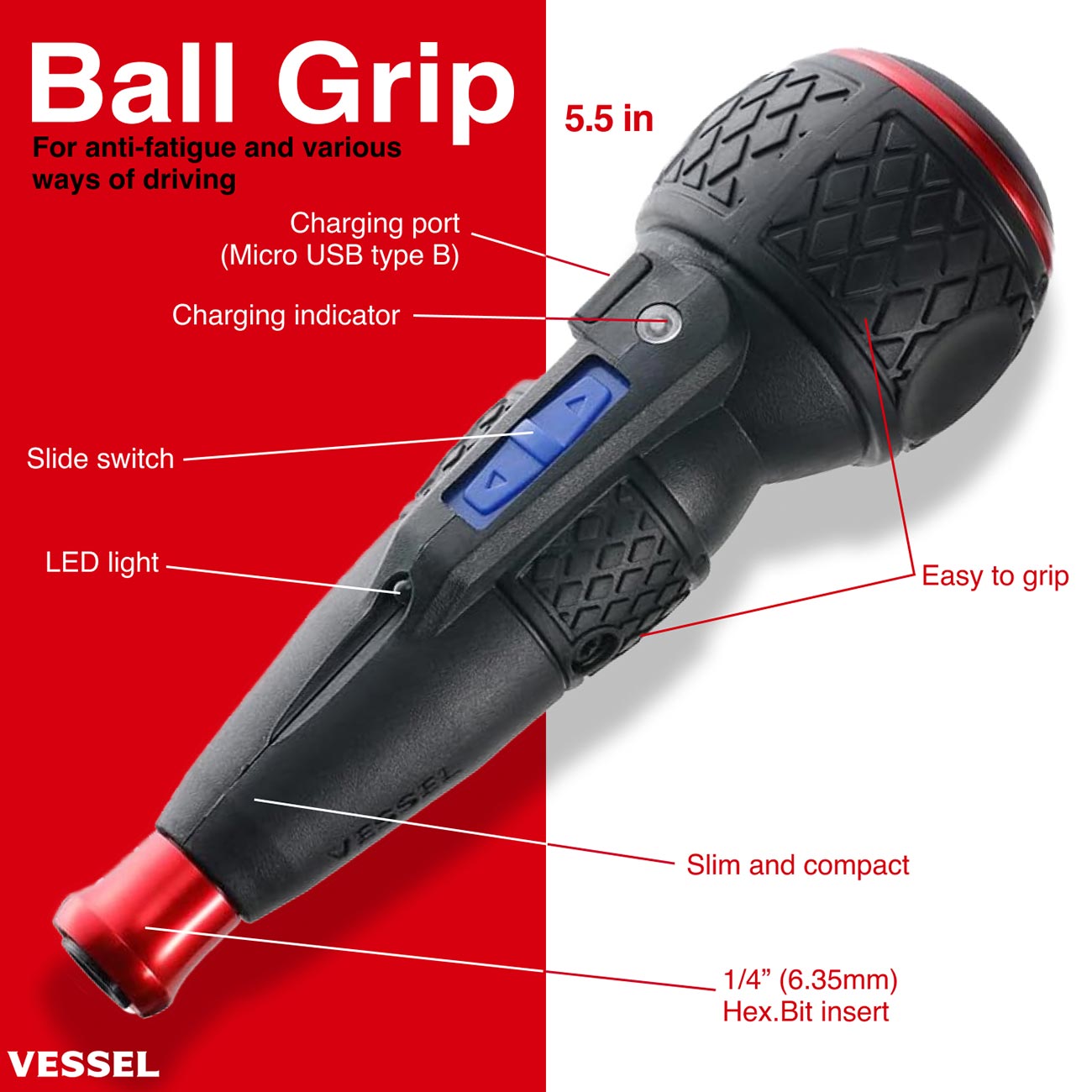 Vessel Ball Grip Rechargeable Screwdriver No.220usb-1u