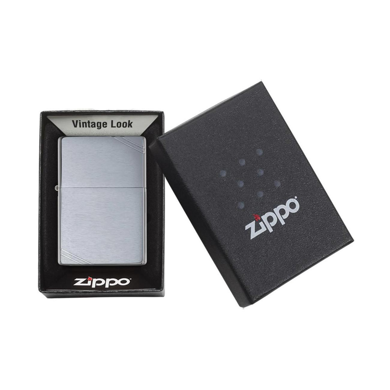 Zippo Windproof Lighter Brushed Chrome Vintage With Slashes