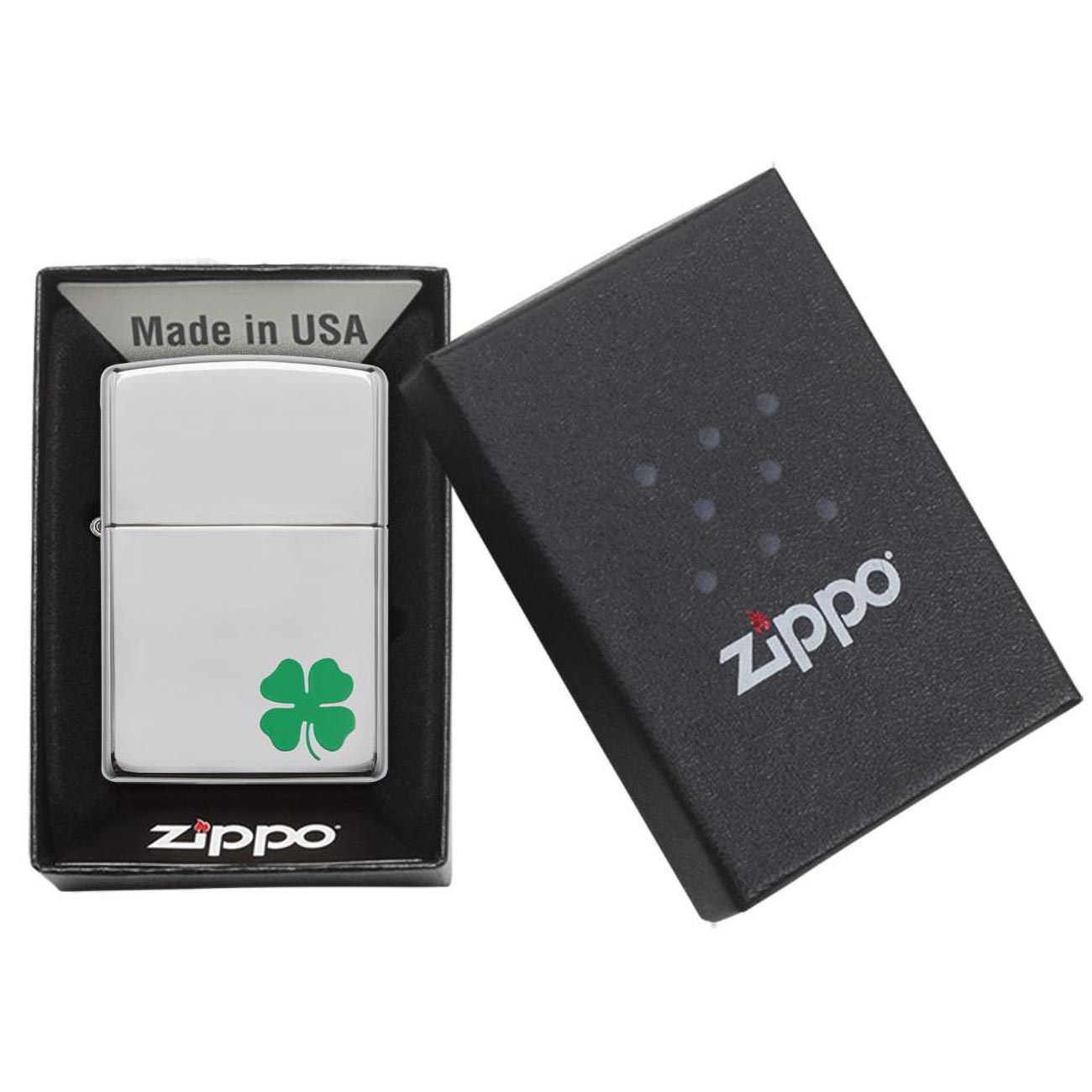 Zippo Windproof Lighter A Bit O' Luck Clover High Polish Chrome