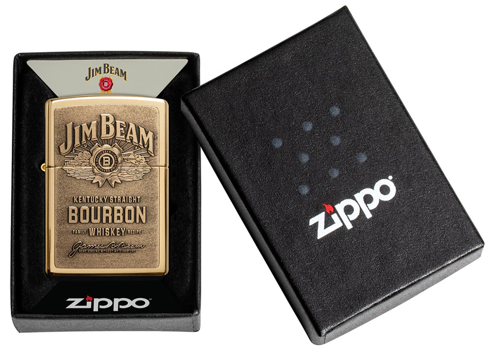 Zippo Windproof Lighter Jim Beam Brass Emblem High Polish Brass