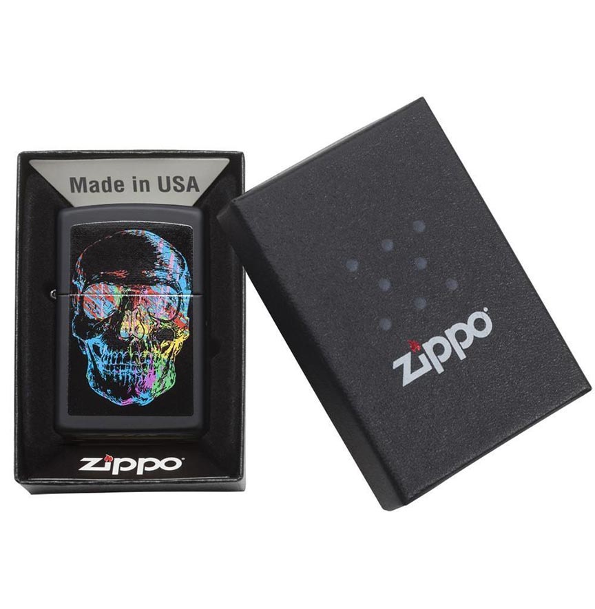 Zippo Windproof Lighter Zippo Colorfiul Skull Black Matte Classic Case