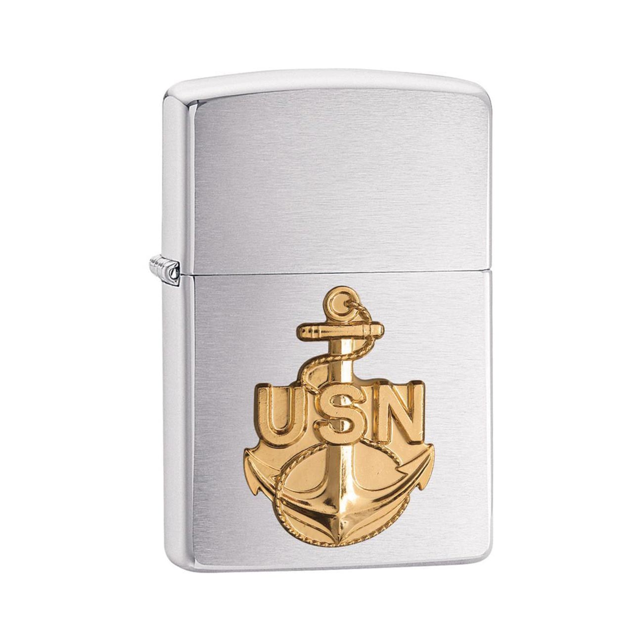 Zippo Windproof Lighter Navy Anchor Emblem Brushed Chrome