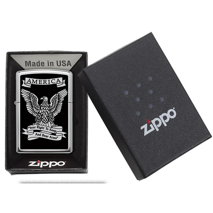 Zippo Windproof Lighter Black & White Americana Eagle  High Polish Chrome