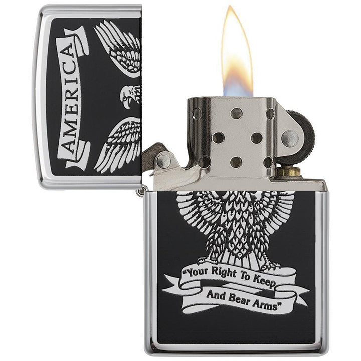 Zippo Windproof Lighter Black & White Americana Eagle  High Polish Chrome