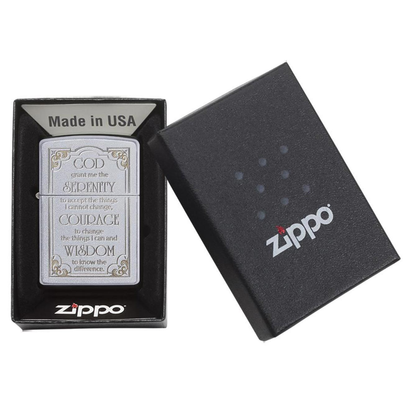 Zippo Windproof Lighter Serenity Prayer Satin Chrome Finish