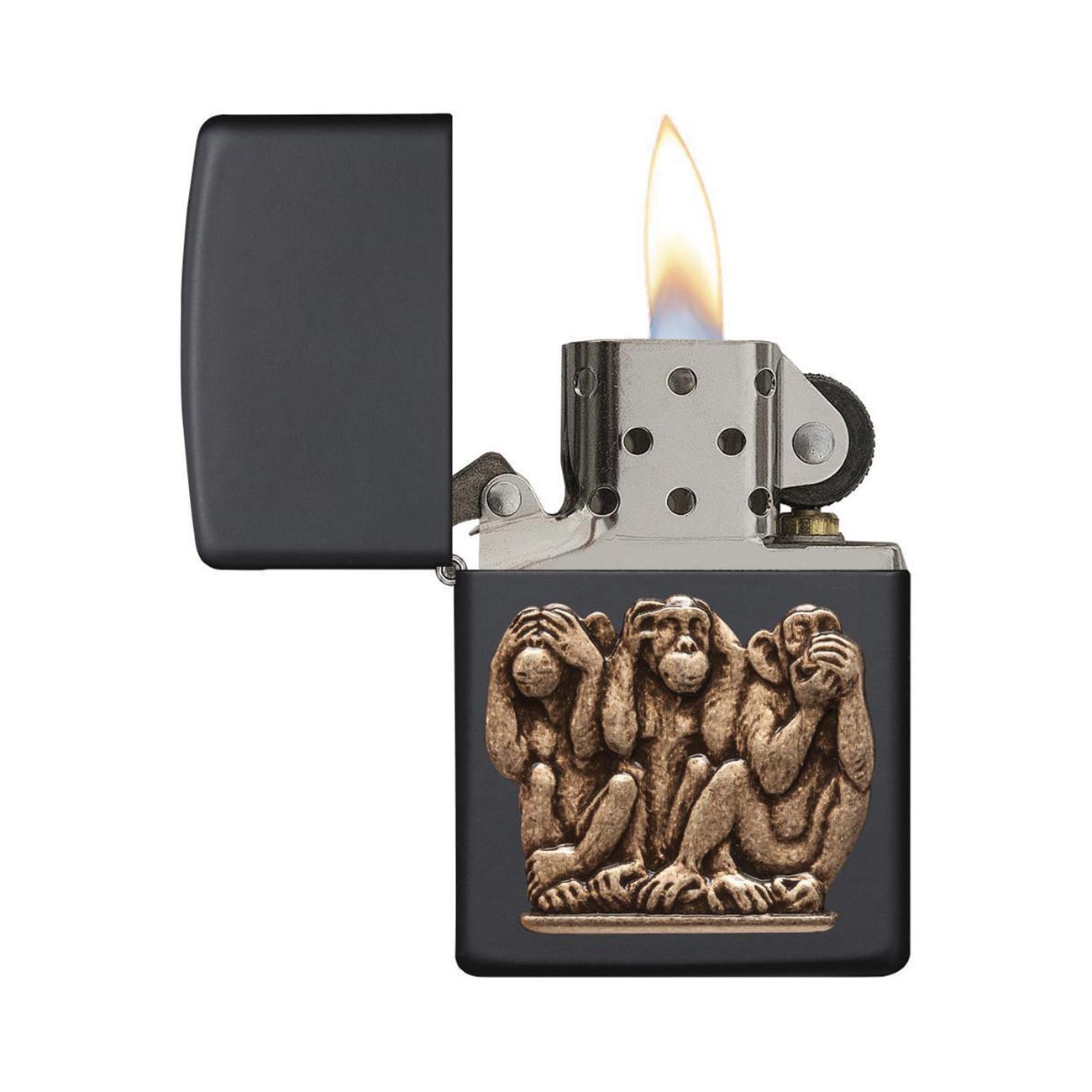 Zippo Windproof Lighter Three Monkeys Black Matte Finish