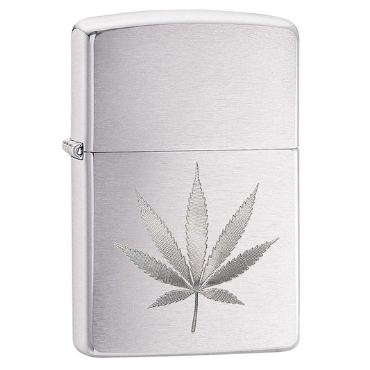 Zippo Brushed Chrome Marijuana Leaf Lighter