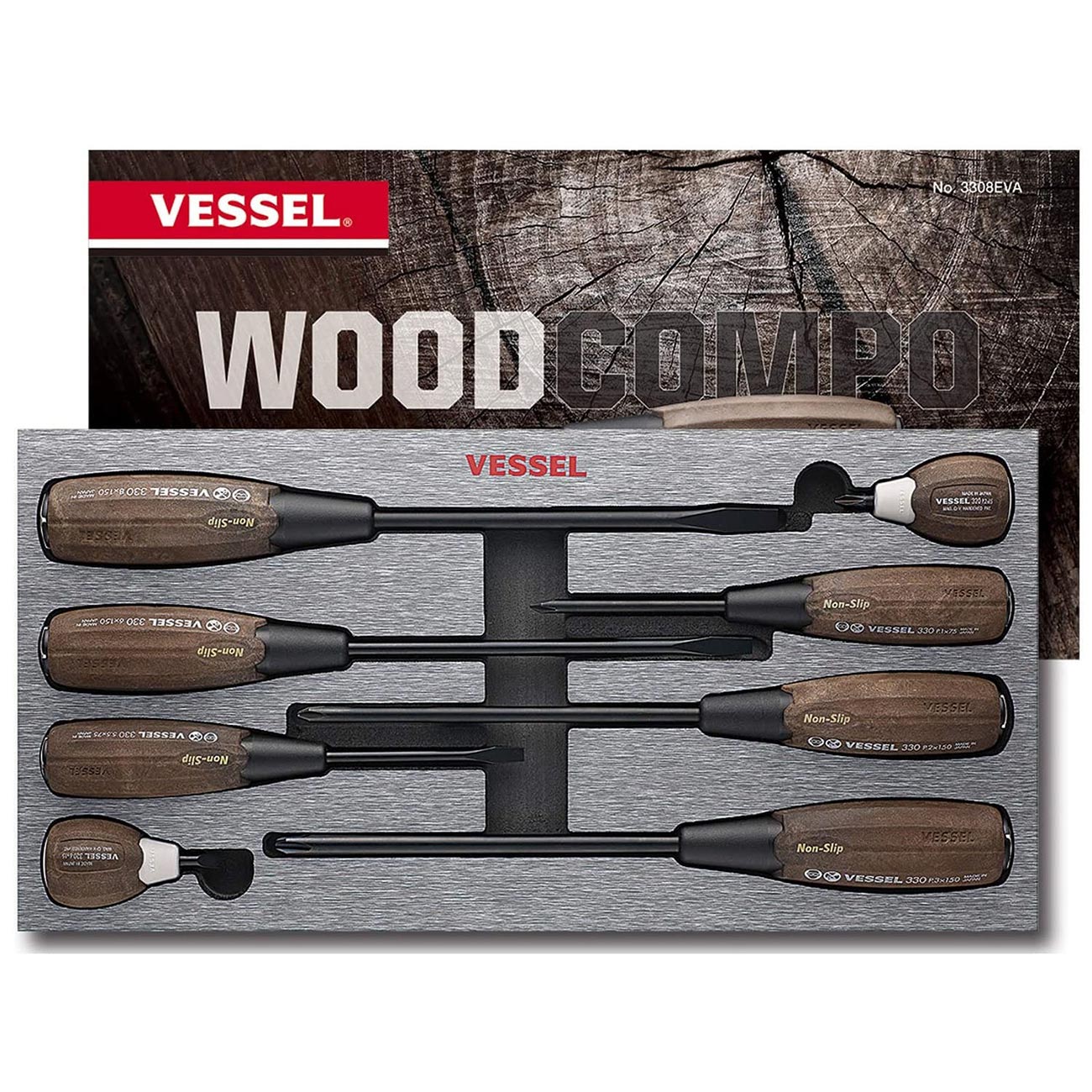 Vessel Wood-compo Non-slip Tang-thru Screwdrivers (8 Piece)