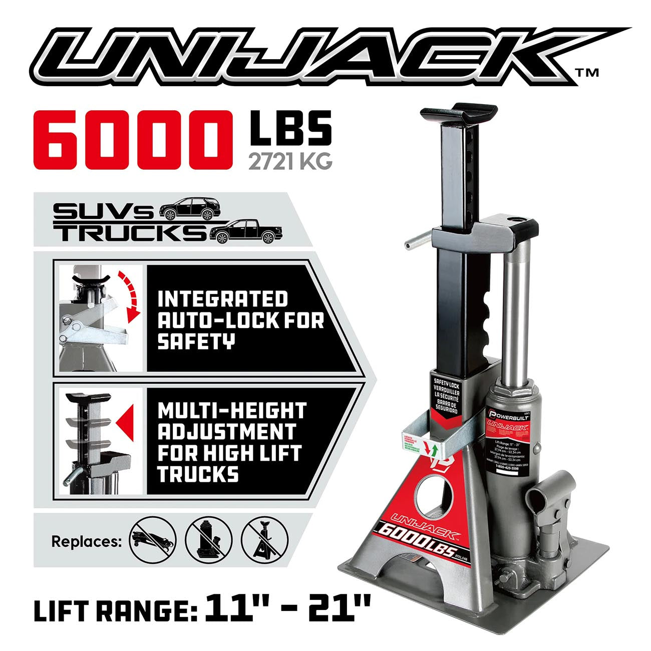 Powerbuilt 3 Ton (6000 Lb.) Unijack Bottle Jack & Jackstand In One