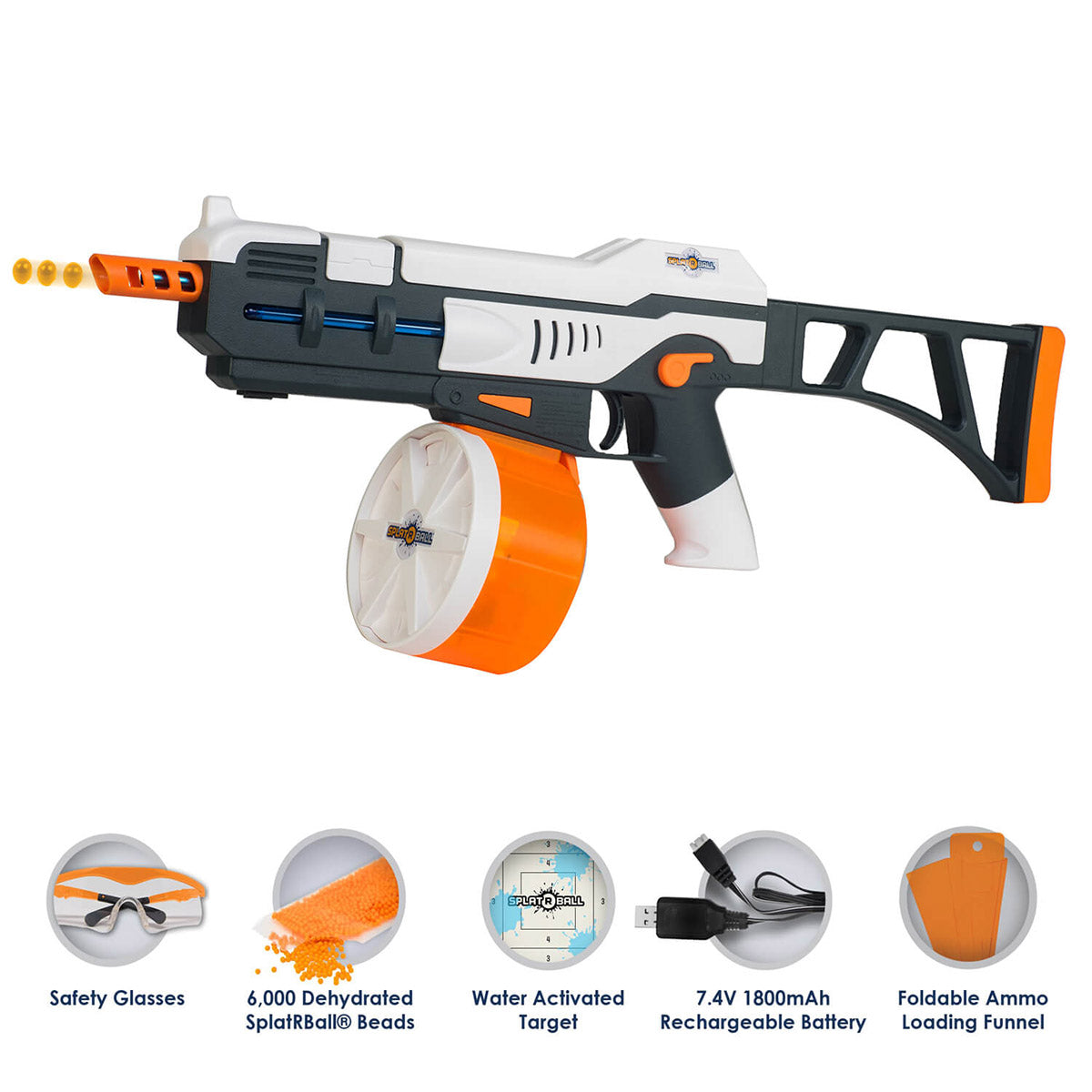 Splatrball Srb1200 Full Auto Rechargeable Battery Powered Water Bead Gel Ball Blaster Kit