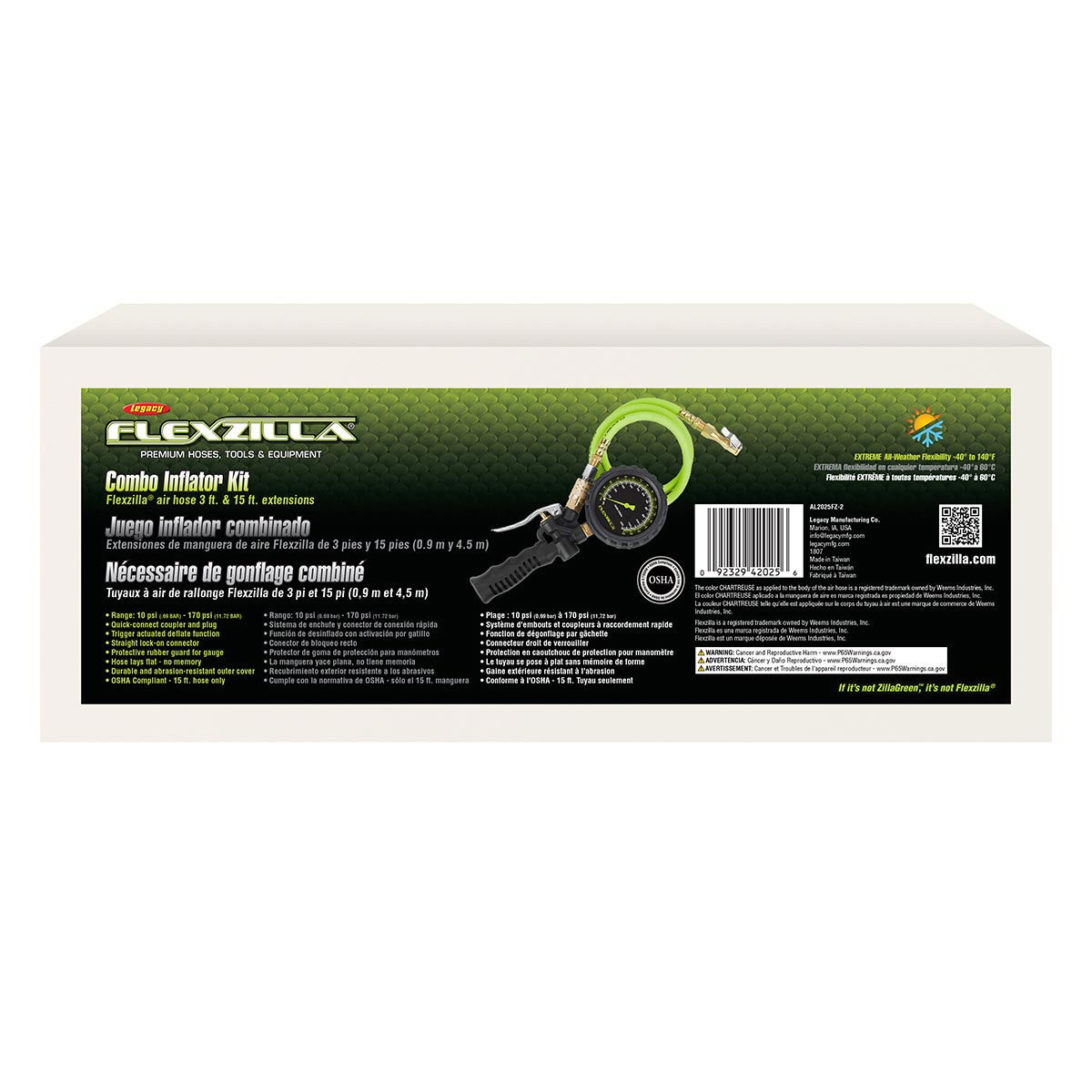 Flexzilla Combo Inflator Kit With Flexzilla Air Hose 3' & 15' Extensions Lock-on Chuck