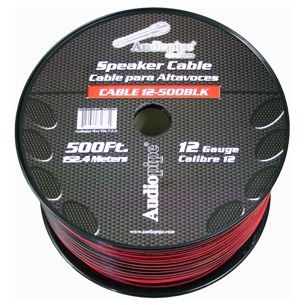 Speaker Cable 12ga. 500' Audiopipe;red + Black