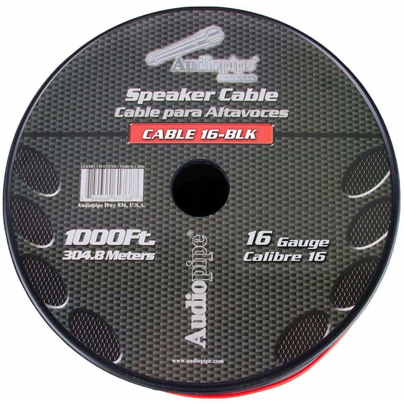 Speaker Cable 16 Ga. 1000' Audiopipe; Red + Black