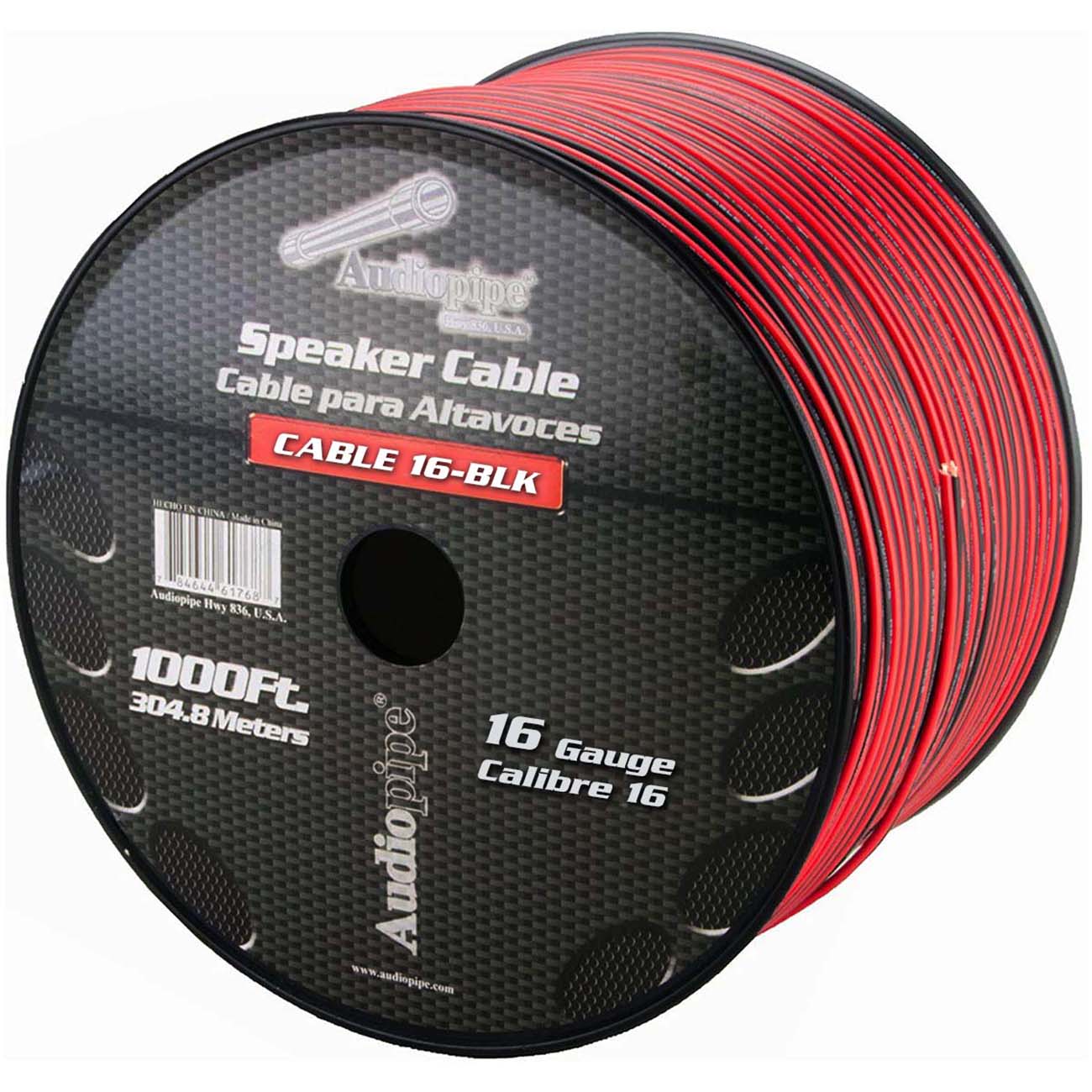 Speaker Cable 16 Ga. 1000' Audiopipe; Red + Black