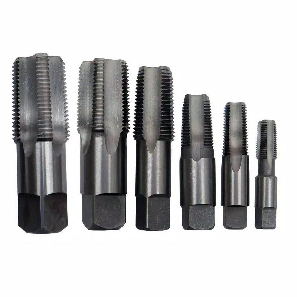 Drill America Carbon Steel Npt Pipe Tap Set In Wood Case 1" - 1-1/2" (6 Piece Set)