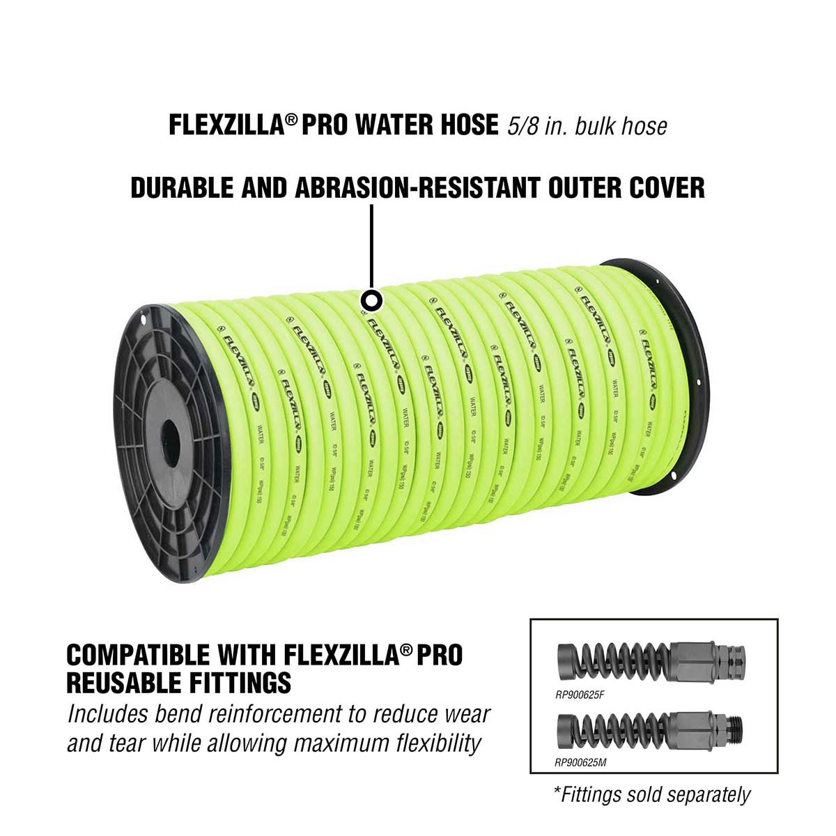 Flexzilla® Pro Water Hose 5/8" X 250' Plastic Spool Zillagreen®