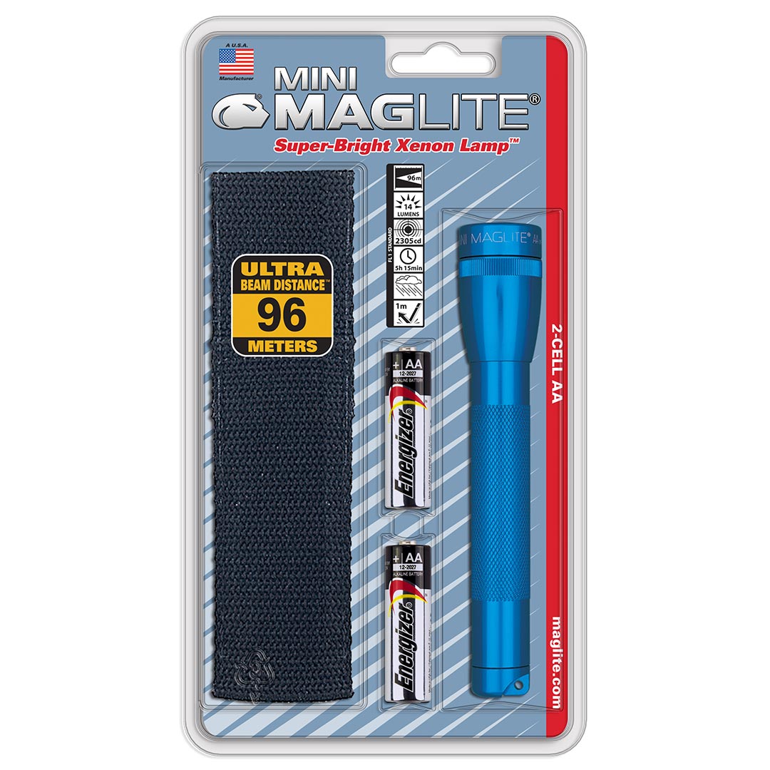 Maglite Xenon 2-cell Aa Flashlight With Holster Blue