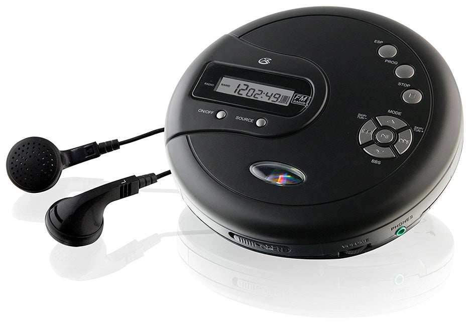 Gpx Portable Cd Player Antiskip Protection Fm Radio Stereo Earbuds Black