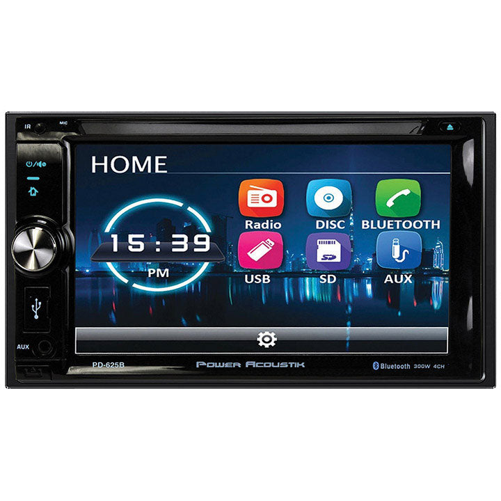 Power Acoustik 6.2" Double Din Receiver With Bluetooth & Detachable Faceplate W/padded Carry Case