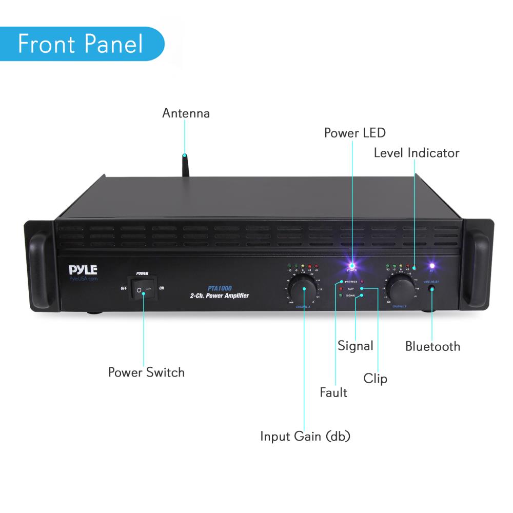 Amplifier Pyle Pro 1000watt 2 Channel Brgable;rack Mount With Bluetooth