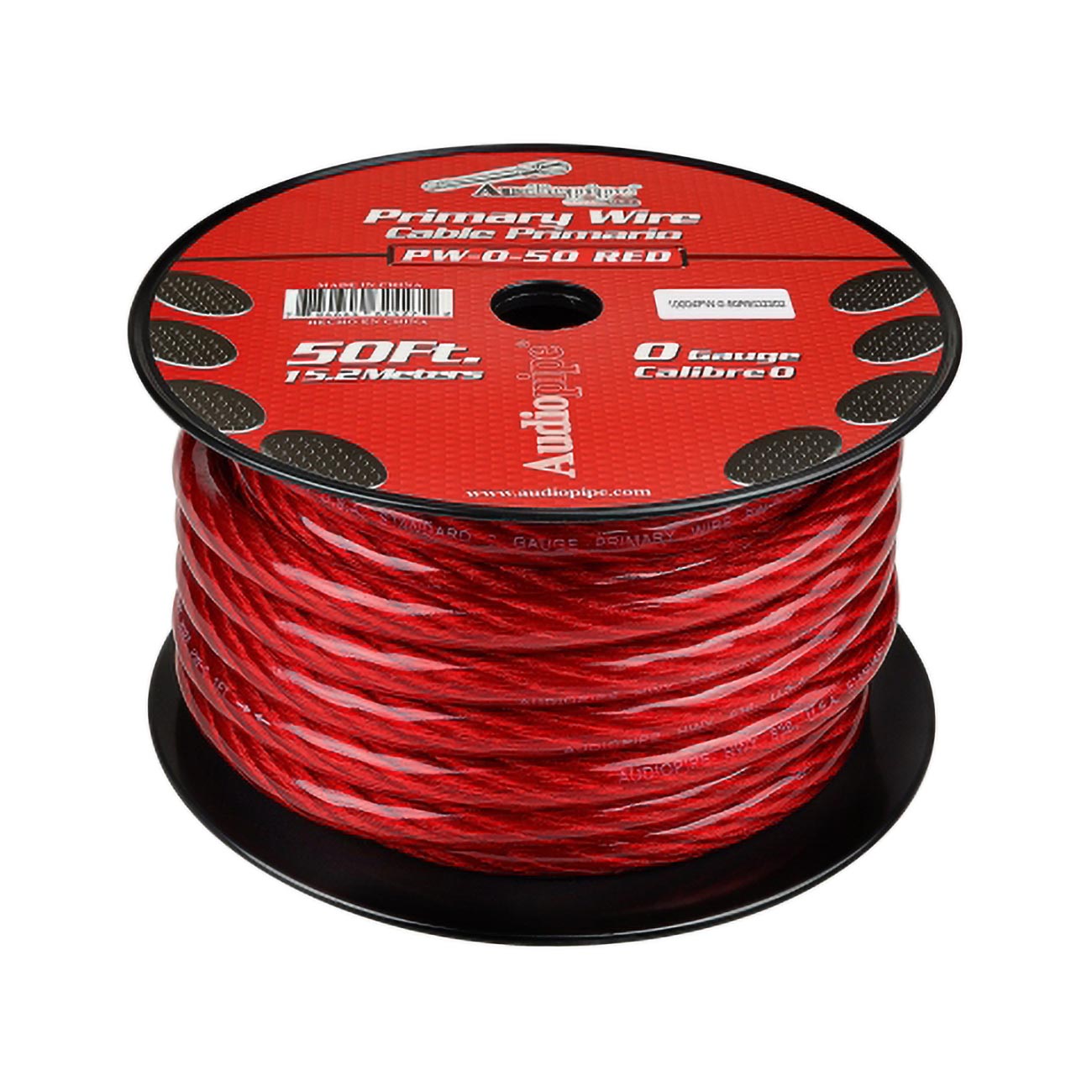 Audiopipe Power Cable 0-gauge 50 Foot Spool - Red