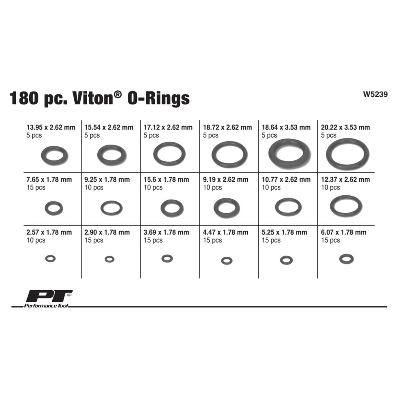 Performance Tool Viton O-ring Assortment (180 Piece Set)