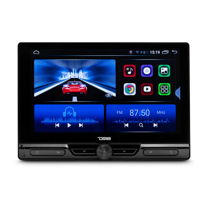 DS18 10.5″ Single Din Floating  Swivel Mechless Receiver with Wi-Fi, MirrorLink, Bluetooth, Apple Car Play/Android Auto & USB Input