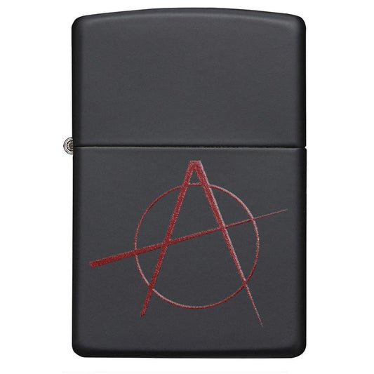 Zippo Windproof Lighter Red Anarchy Symbol Black Matte