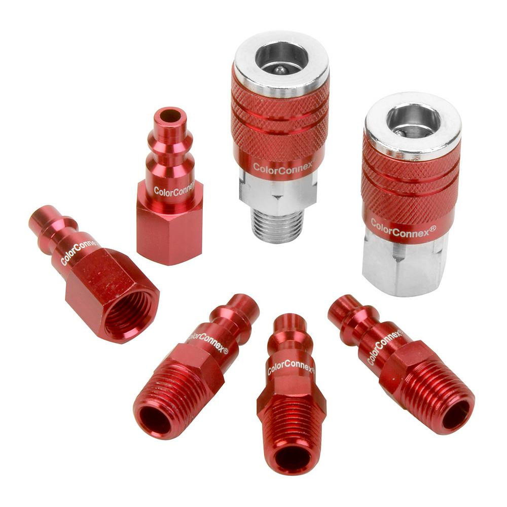 Colorconnex® Coupler And Plug Kit Type D 1/4" Npt 1/4" Body Red 7-piece