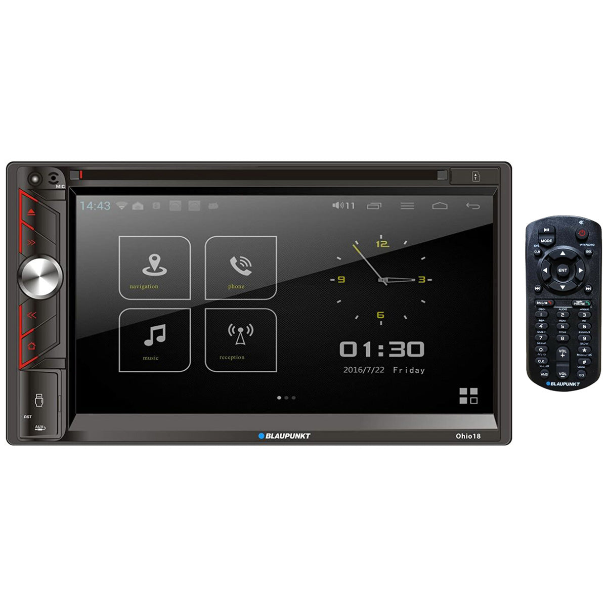 Blaupunkt 6.9” Double Din Fixed Face Touchscreen Dvd Receiver With Bluetooth Mirror-link And Remote