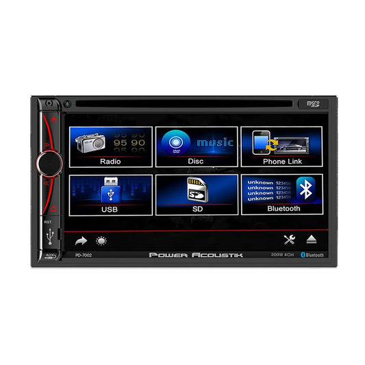 Power Acoustik 7” Double Din Fixed Face Touchscreen Dvd Receiver With Bluetooth Phonelink & Usb/sd