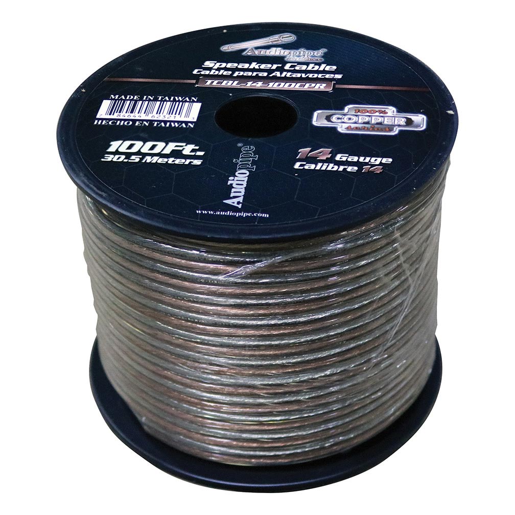 Audiopipe 14 Gauge 100% Copper Series Speaker Wire - 100 Foot Roll - Clear Pvc Jacket