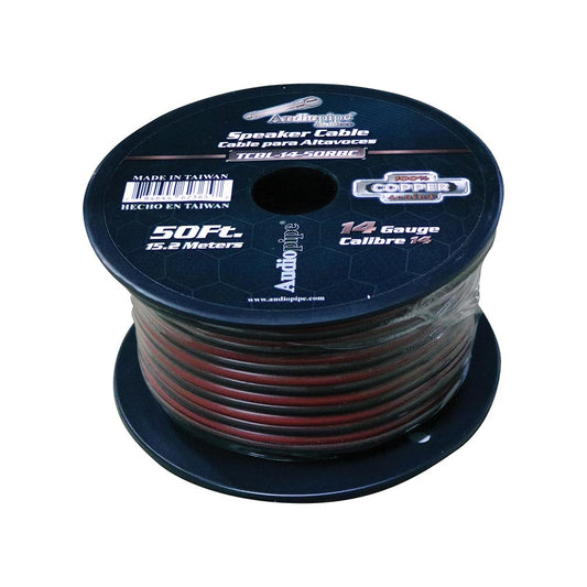 Audiopipe 14 Gauge 100% Copper Series Speaker Wire - 50 Foot Roll - Red/black  Jacket