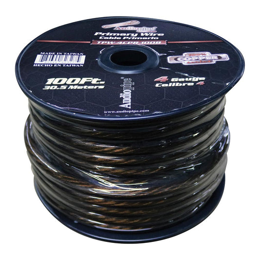Audiopipe 4 Gauge 100% Copper Series Power Wire - 100 Foot Roll - Black Pvc Outer-jacket