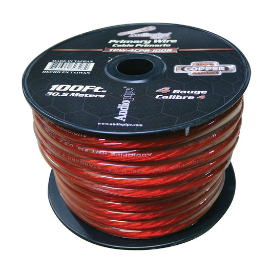 Audiopipe 4 Gauge 100% Copper Series Power Wire - 100 Foot Roll - Red Pvc Outer-jacket