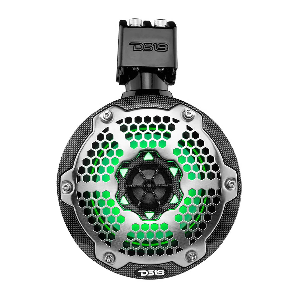 DS18 HYDRO 6.5″ Marine Wake Tower Speakers RGB Lights, 300W Max – Color: Black Carbon Fiber