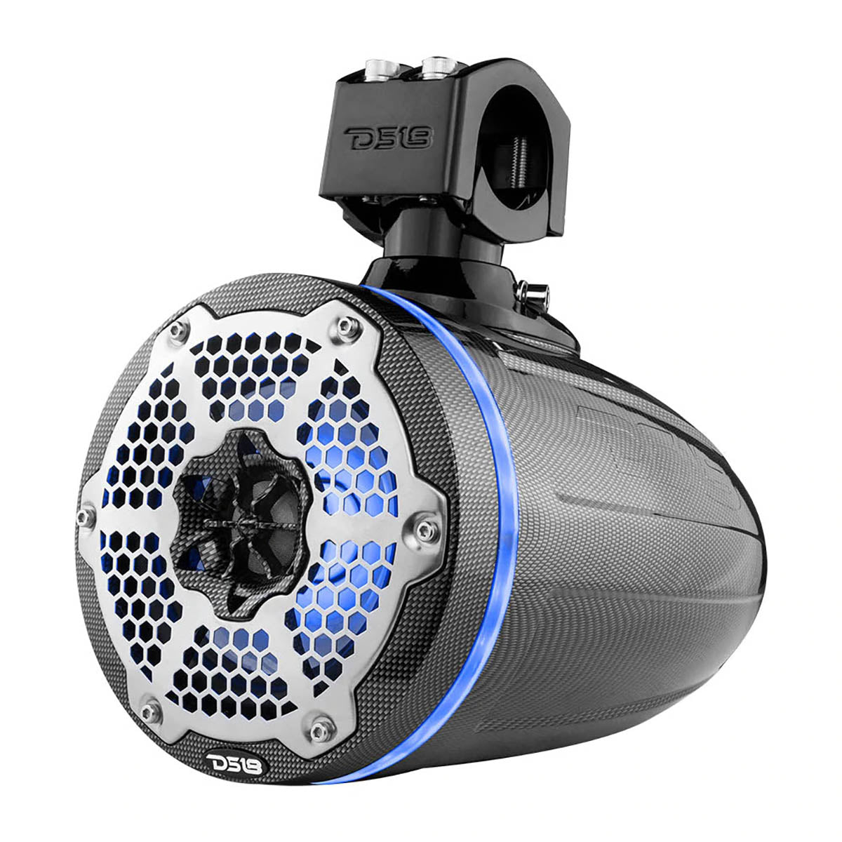 DS18 HYDRO 6.5″ Marine Wake Tower Speakers RGB Lights, 300W Max – Color: Black Carbon Fiber